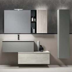 Composizione Bagno con 2 Cassetti, Pensile, Colonna e Specchio - Titan
