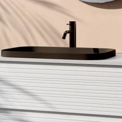 Composizione Bagno con 4 Cassetti, Lavabo in Ceramica Nero e Specchio - Elios