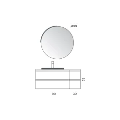 Composizione Bagno con 4 Cassetti, Lavabo in Ceramica Nero e Specchio - Elios