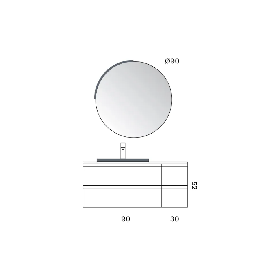 Composizione Bagno con 4 Cassetti, Lavabo in Ceramica Nero e Specchio - Elios