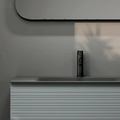 Composizione Bagno con 2 Cassetti, Lavabo in Vetro Grigio e Specchio - Elios