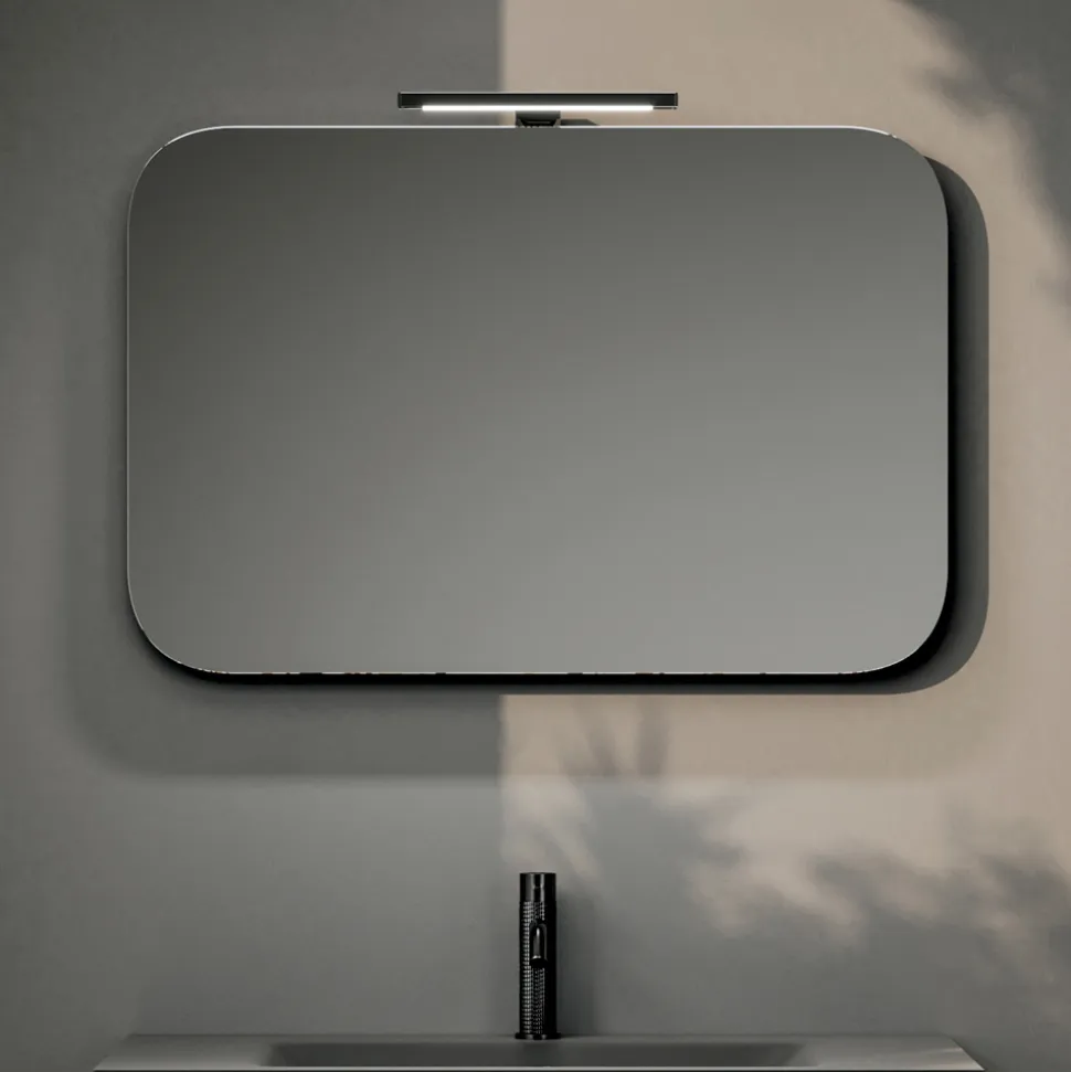 Composizione Bagno con 2 Cassetti, Lavabo in Vetro Grigio e Specchio - Elios