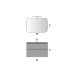 Composizione Bagno con 2 Cassetti, Lavabo in Vetro Grigio e Specchio - Elios