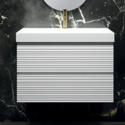 Composizione Bagno con 2 Cassetti Bianco Opaco, Lavabo e Specchio - Elios