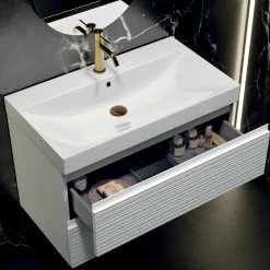 Composizione Bagno con 2 Cassetti Bianco Opaco, Lavabo e Specchio - Elios