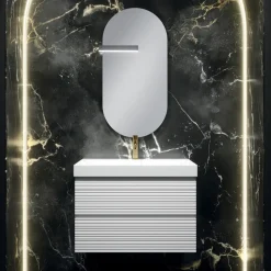 Composizione Bagno con 2 Cassetti Bianco Opaco, Lavabo e Specchio - Elios