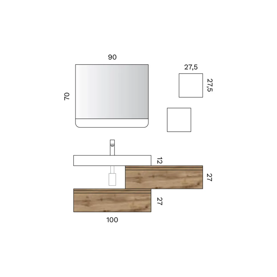 Composizione Bagno con 2 Cassetti, Lavabo Bianco, Specchio e Pensili - Elios