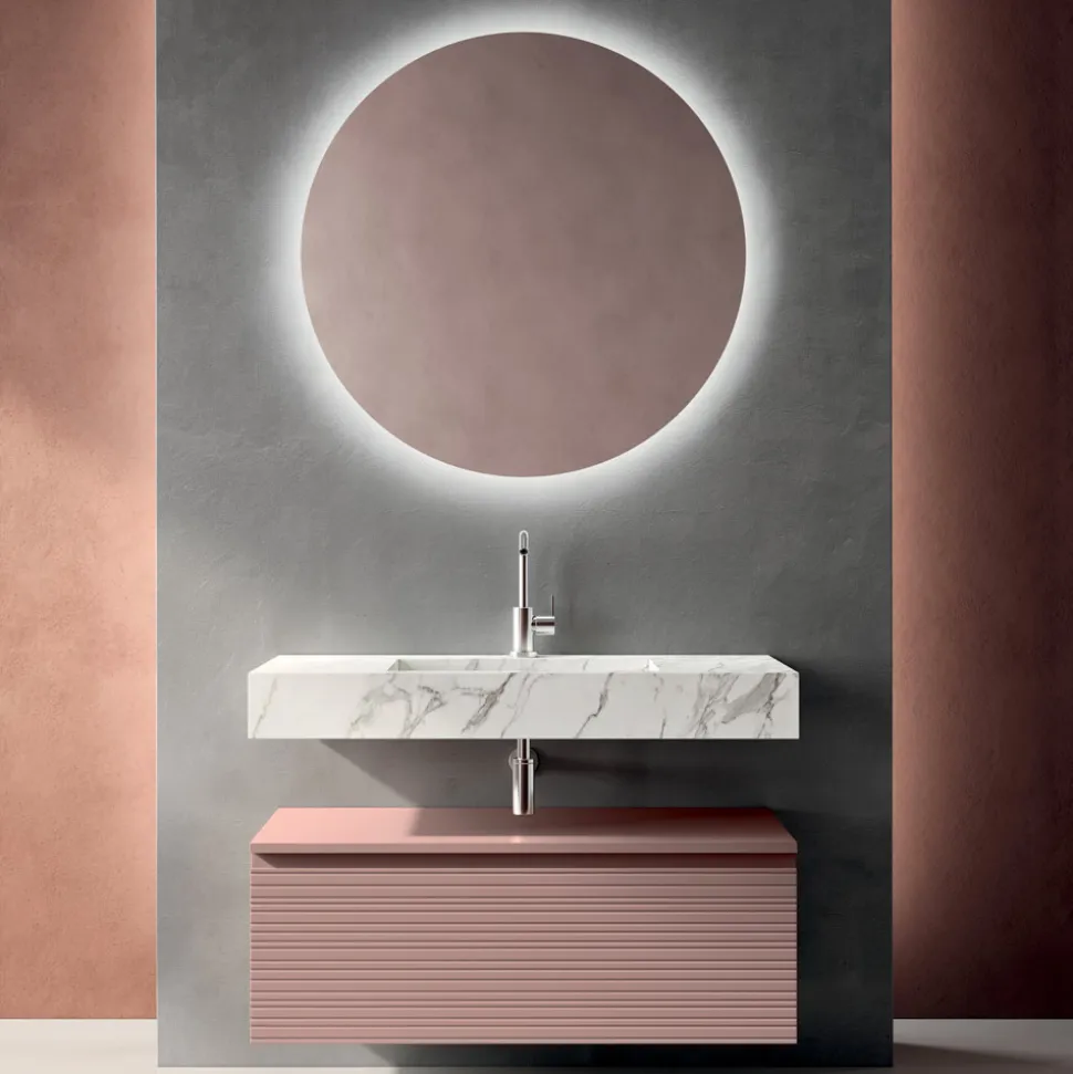Composizione Bagno con Cassetto Rosa Cipria e Lavabo Calacatta - Elios