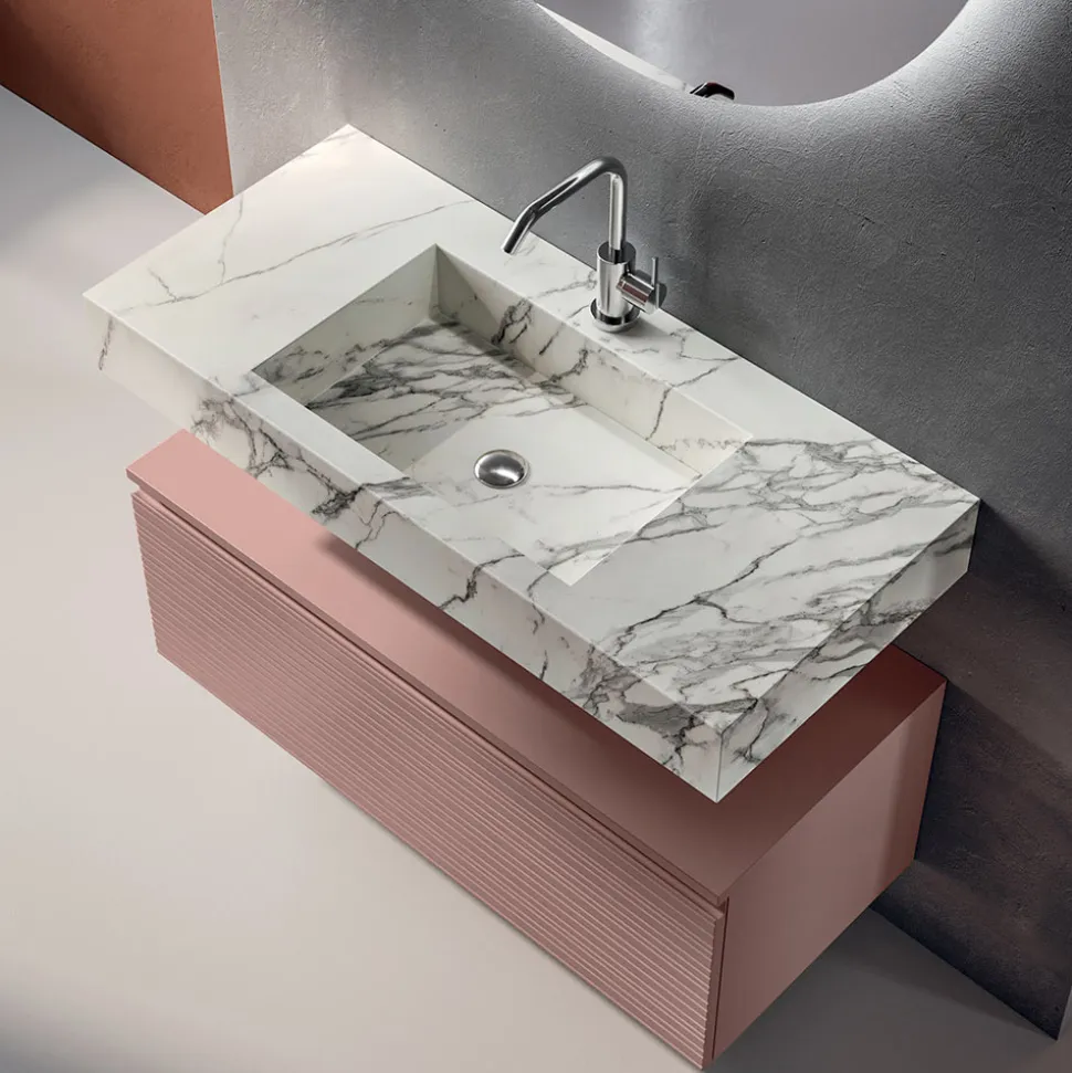 Composizione Bagno con Cassetto Rosa Cipria e Lavabo Calacatta - Elios