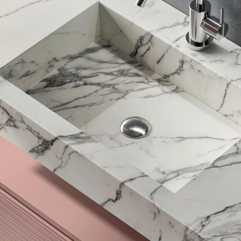 Composizione Bagno con Cassetto Rosa Cipria e Lavabo Calacatta - Elios