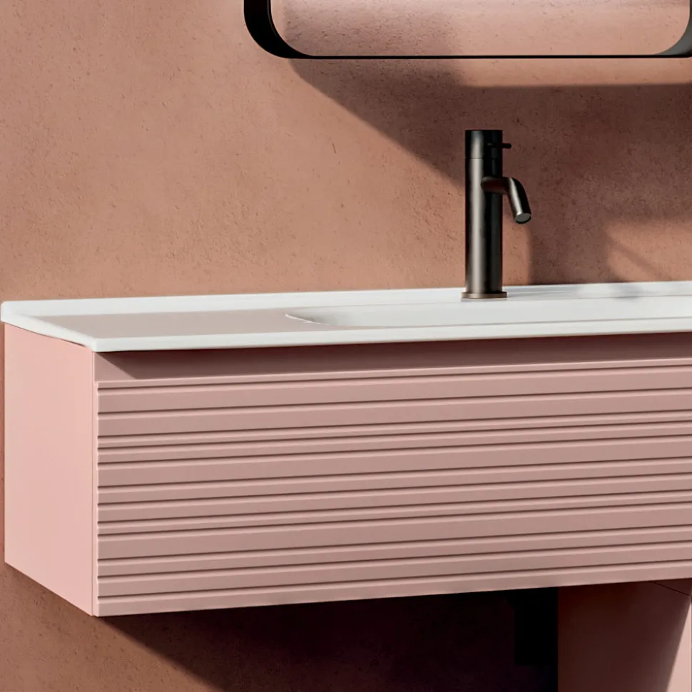Composizione Bagno con Cassetti Rosa Cipria, Lavabo e Specchio - Elios