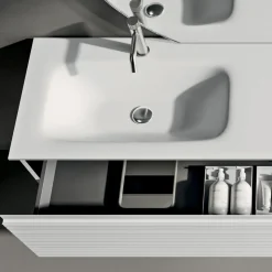 Composizione Bagno con Cassetti, Lavabo in Ceramica e Specchio Led - Elios