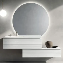 Composizione Bagno con Cassetti, Lavabo in Ceramica e Specchio Led - Elios