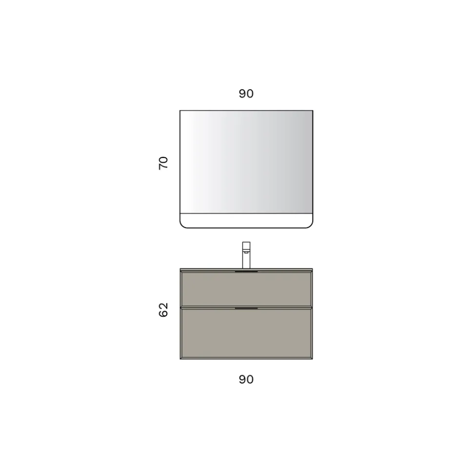 Composizione Bagno con Cassetti, Lavabo e Specchio Led - Orione