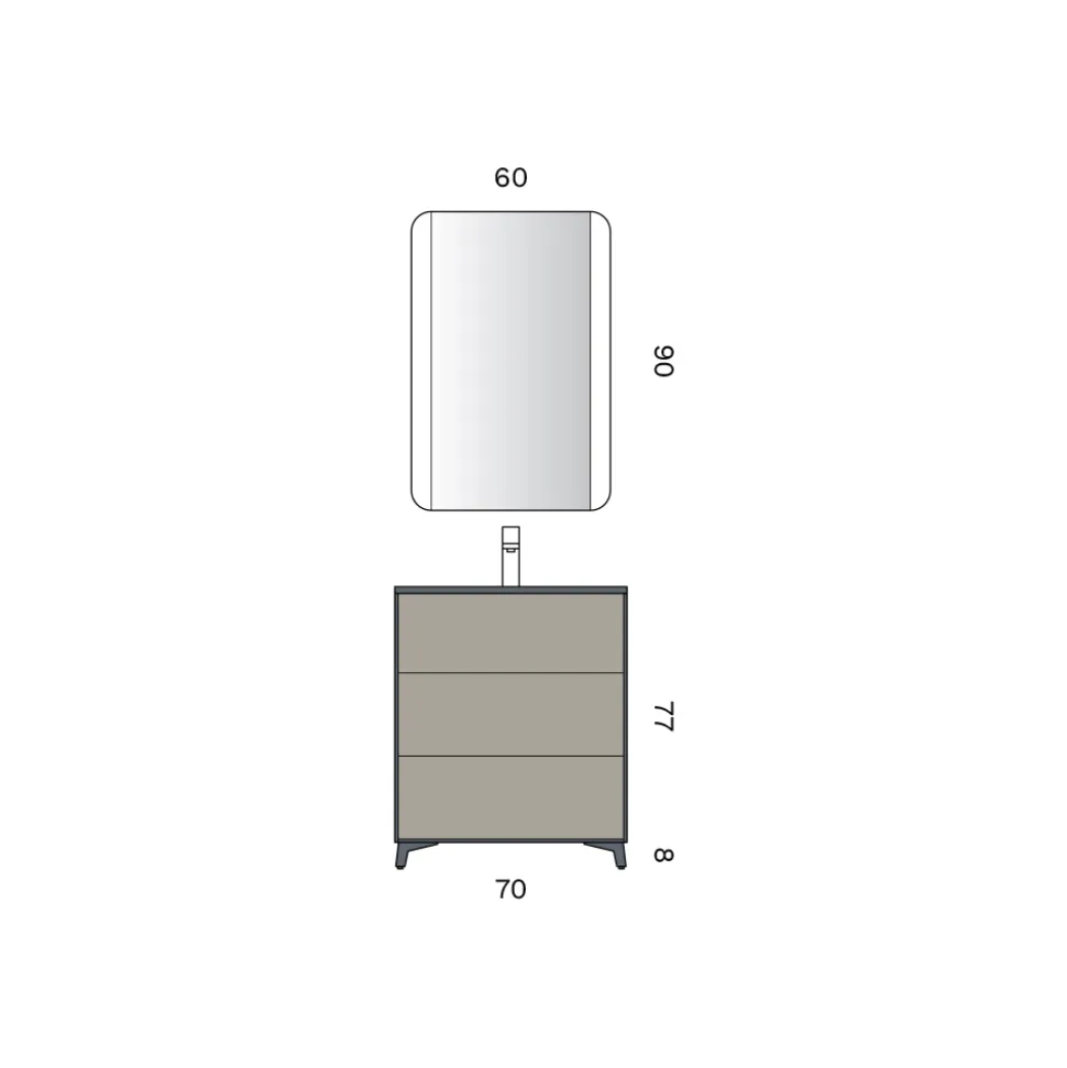 Composizione Bagno con 3 Cassetti Tortora Opachi, Specchio e Lavabo - Velaria