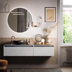 Composizione Bagno con Lavabo, Base Sospesa e Specchio Made in Italy - Dream