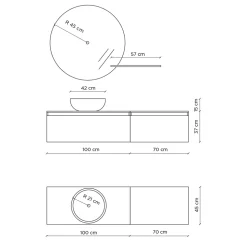 Composizione Bagno con Lavabo, Base Sospesa e Specchio Made in Italy - Dream