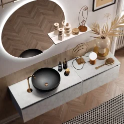 Composizione Bagno con Lavabo, Base Sospesa e Specchio Made in Italy - Dream