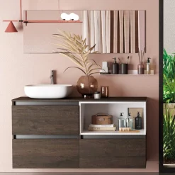 Composizione Bagno con Lavabo in Ceramica e Specchio Made in Italy - Dream