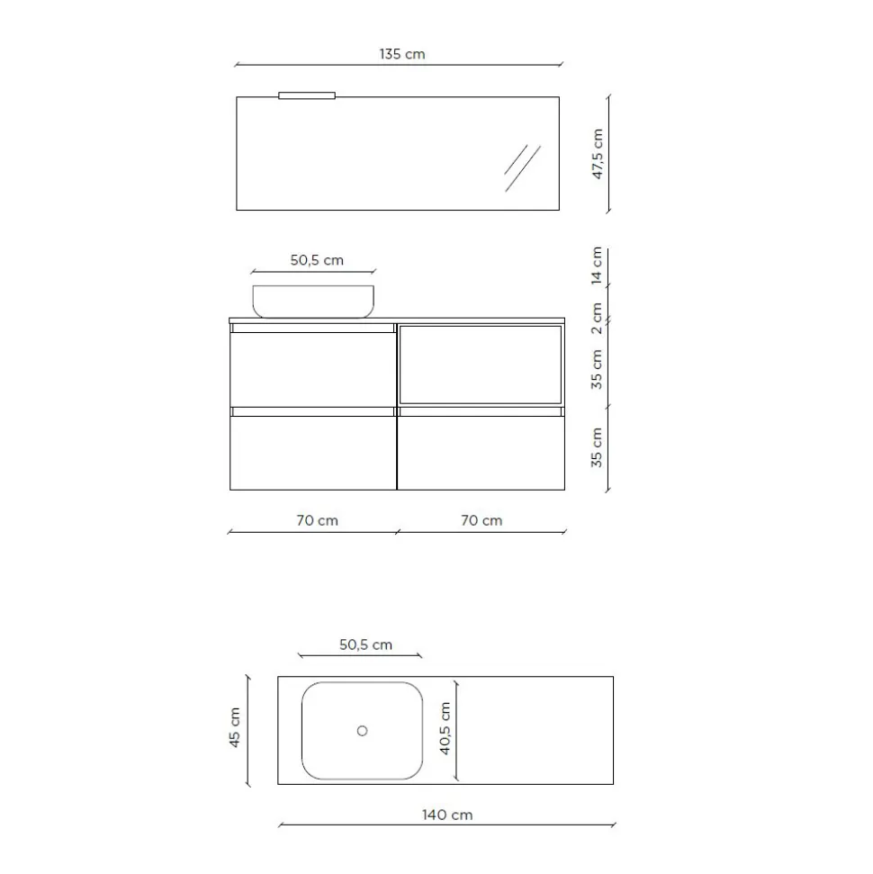 Composizione Bagno con Lavabo in Ceramica e Specchio Made in Italy - Dream