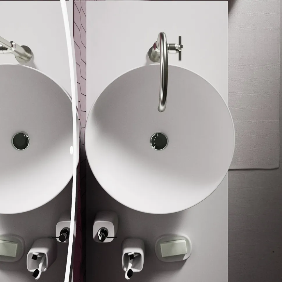 Composizione Bagno con Lavabo in Resina e Specchio Made in Italy - Palom