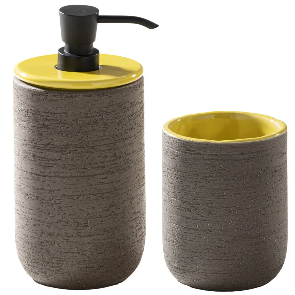Composizione Bagno con Mobile in Teak e Lavabo Dettagli Gialli - Georges