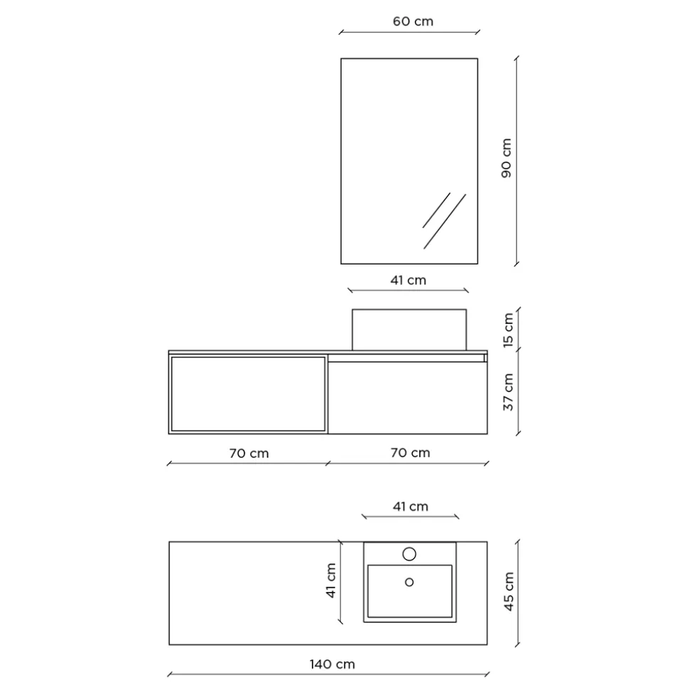 Composizione Bagno con Specchio con Lampada Integrata, Lavabo e Base - Dream