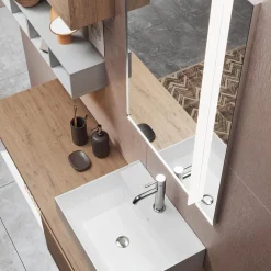 Composizione Bagno con Specchio con Lampada Integrata, Lavabo e Base - Dream