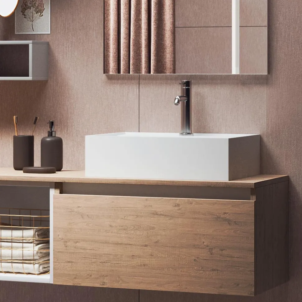 Composizione Bagno con Specchio con Lampada Integrata, Lavabo e Base - Dream