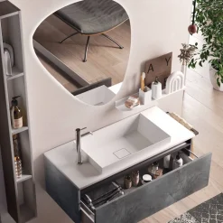 Composizione Bagno con Specchio Moderno, Base e Lavabo Made in Italy - Dream