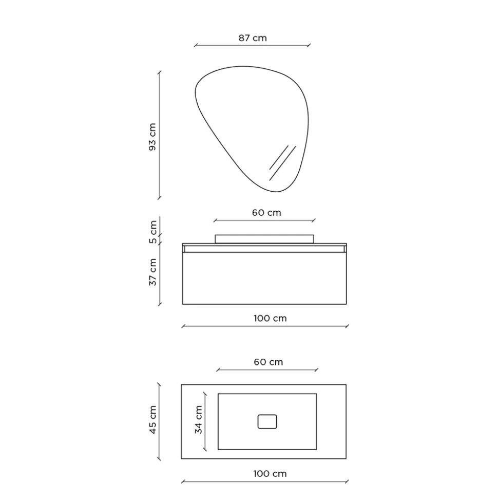 Composizione Bagno con Specchio Moderno, Base e Lavabo Made in Italy - Dream