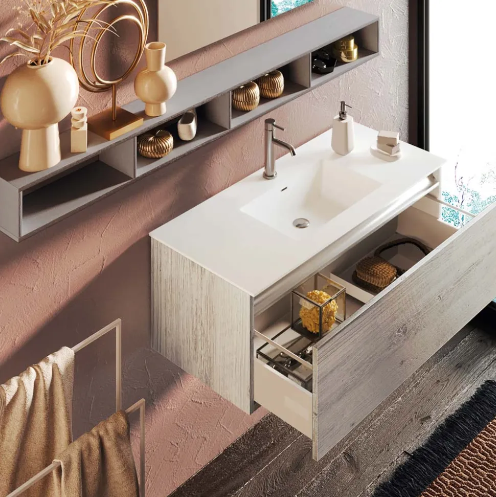 Composizione Bagno con Specchio e Lampada, Base Antigraffio Made in Italy - Dream