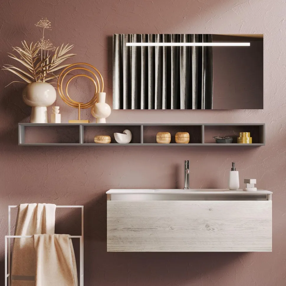 Composizione Bagno con Specchio e Lampada, Base Antigraffio Made in Italy - Dream