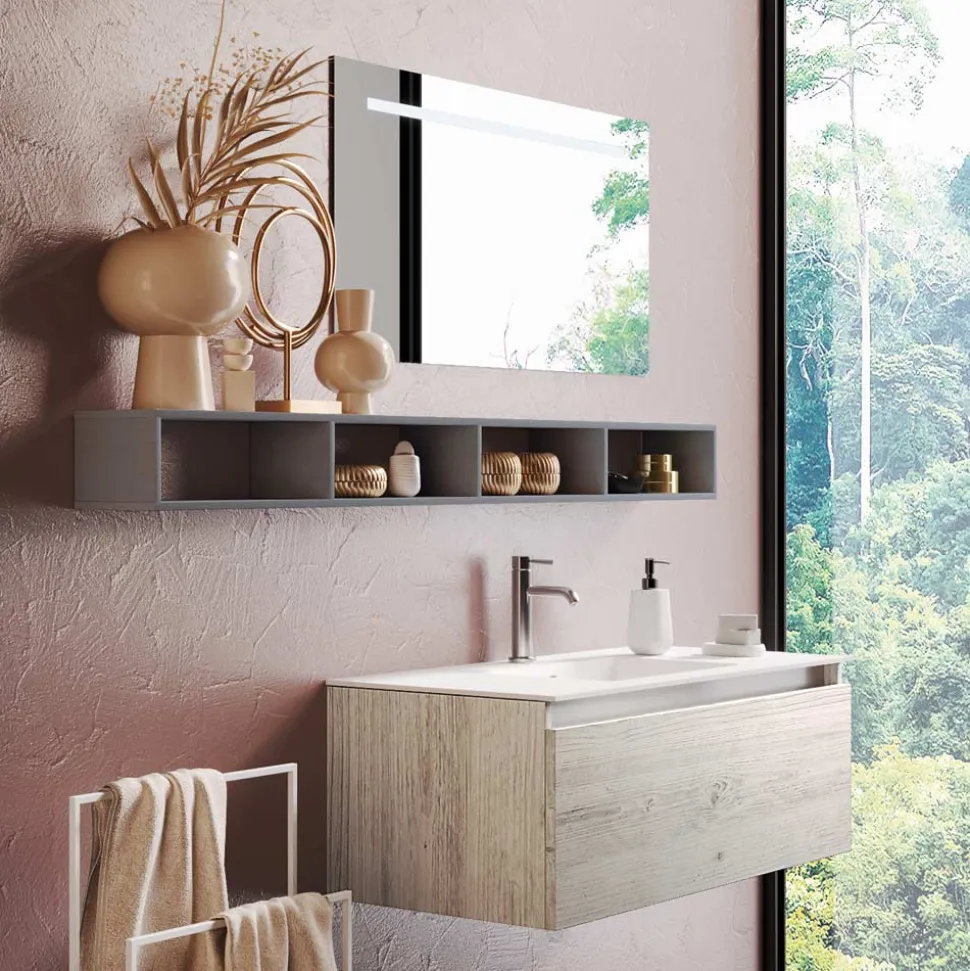 Composizione Bagno con Specchio e Lampada, Base Antigraffio Made in Italy - Dream