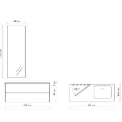 Composizione Bagno con Specchio Girevole 180°, Base e Lavabo Made in Italy - Kilos