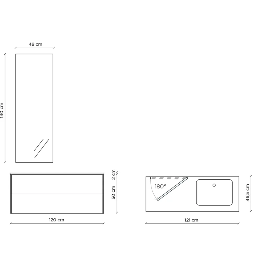 Composizione Bagno con Specchio Girevole 180°, Base e Lavabo Made in Italy - Kilos