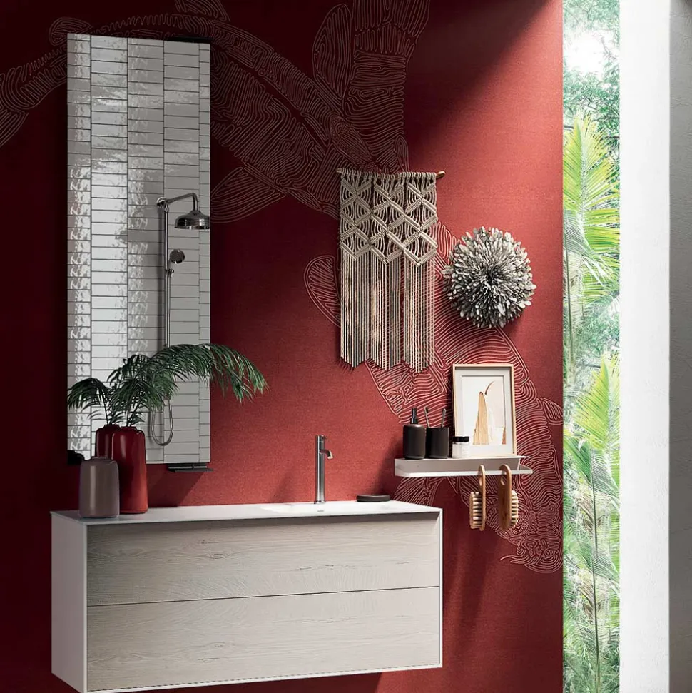 Composizione Bagno con Specchio Girevole 180°, Base e Lavabo Made in Italy - Kilos