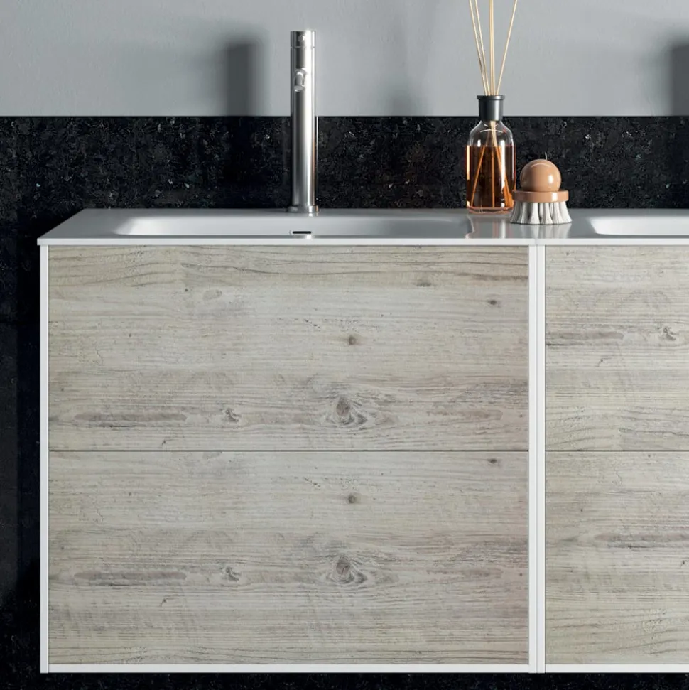 Composizione Bagno con Specchio, Lavabo Doppio e Base Made in Italy - Kilos