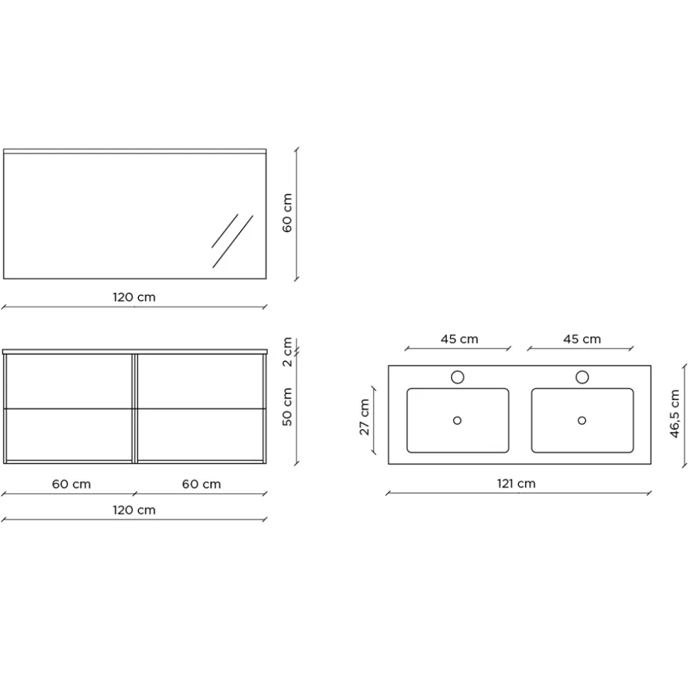 Composizione Bagno con Specchio, Lavabo Doppio e Base Made in Italy - Kilos