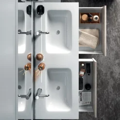 Composizione Bagno con Specchio, Lavabo Doppio e Base Made in Italy - Kilos