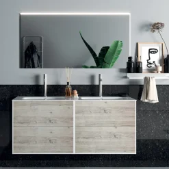 Composizione Bagno con Specchio, Lavabo Doppio e Base Made in Italy - Kilos