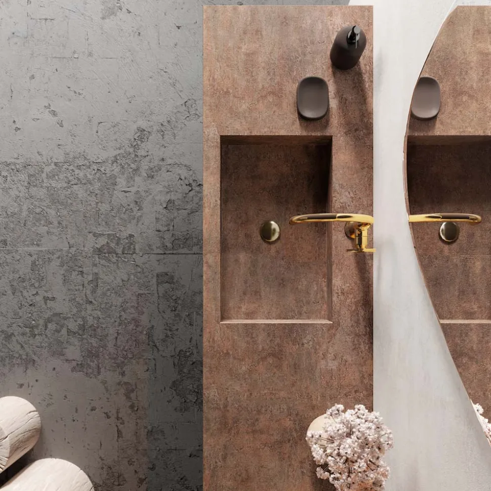 Composizione Bagno con Specchio Moderno e Lavabo Consolle Made in Italy - Palom