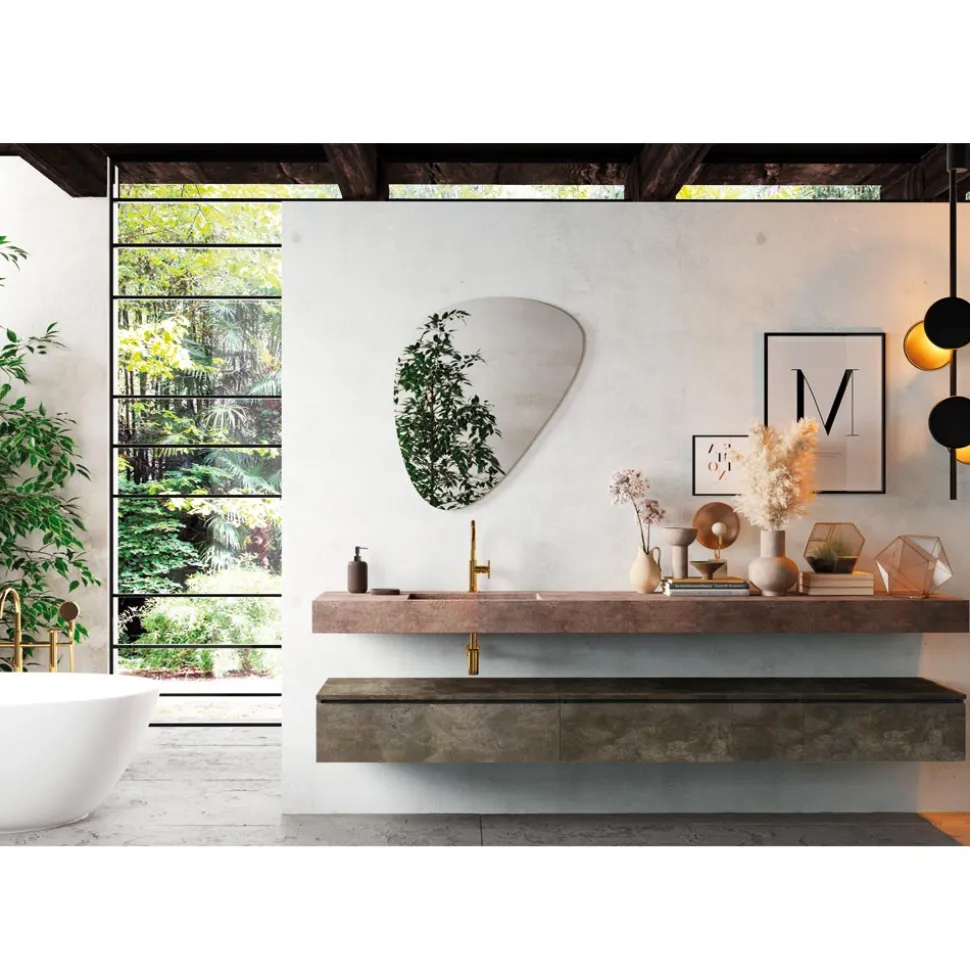 Composizione Bagno con Specchio Moderno e Lavabo Consolle Made in Italy - Palom
