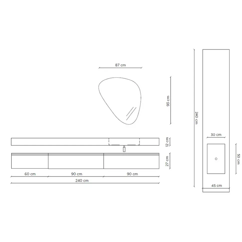 Composizione Bagno con Specchio Moderno e Lavabo Consolle Made in Italy - Palom