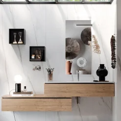 Composizione Bagno con Specchio, Lavabo in resina e Base Made in Italy - Palom