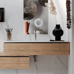 Composizione Bagno con Specchio, Lavabo in resina e Base Made in Italy - Palom