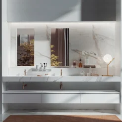 Composizione Bagno Doppia con Specchio Rettangolare e Lavabo Made in Italy - Palom