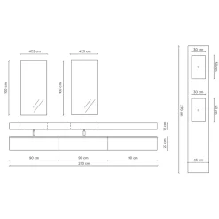 Composizione Bagno Doppia con Specchio Rettangolare e Lavabo Made in Italy - Palom