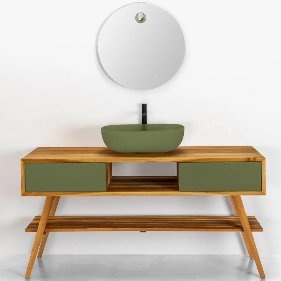 Composizione Bagno Inclusa di Accessori e Mobile a Terra in Teak - Georges