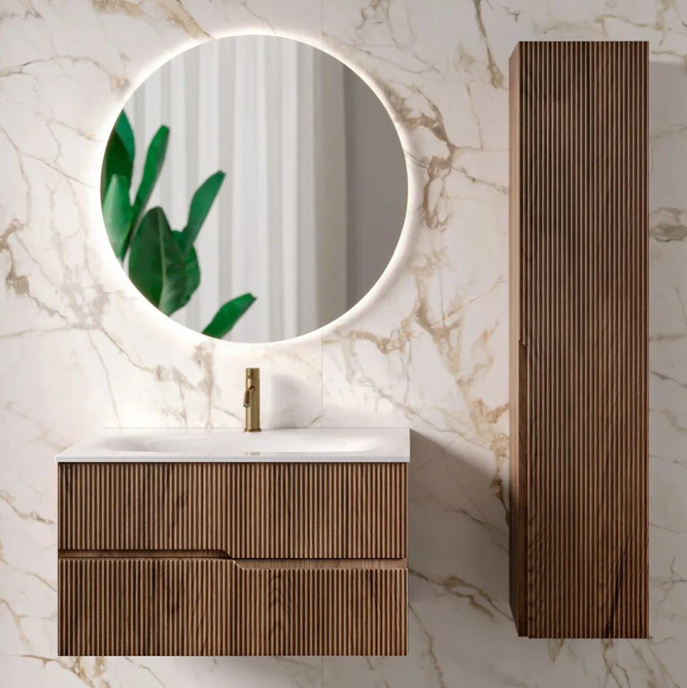 Composizione Bagno in Rovere Rio Cannettato Realizzato in Italia - Afrodite